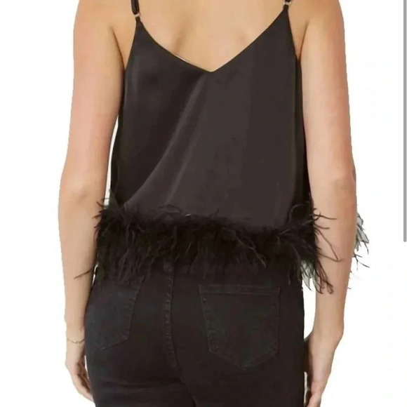 Entro impossible dream black satin tank top feather lined trim in black small - Picture 2 of 6